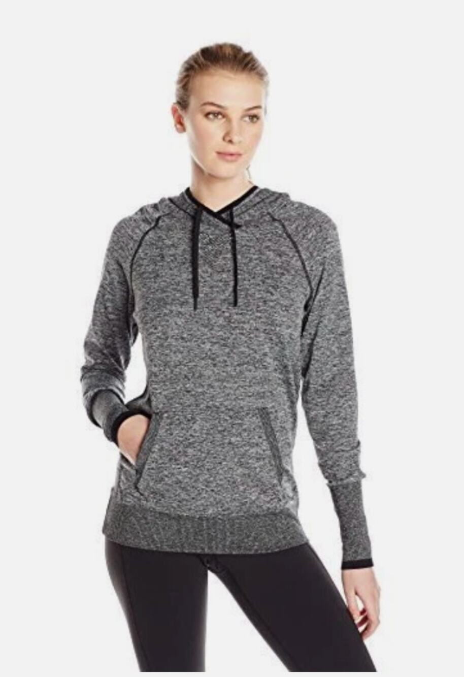 Lucy Sweat It Out Hoodie Womens Small Grey Black Performance Top
